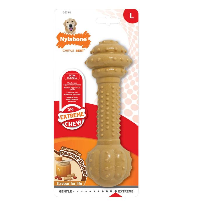 Nylabone Extreme Chew Juguete Masticable Barbell para Perros, Nylon Resistente, Sabor Mantequilla Cacahuete, Limpieza Dental, Talla L Marrón 1 Nylabone Extreme Chew Juguete Masticable Barbell para Perros, Nylon Resistente, Sabor Mantequilla Cacahuete, Limpieza Dental, Talla L Marrón 1