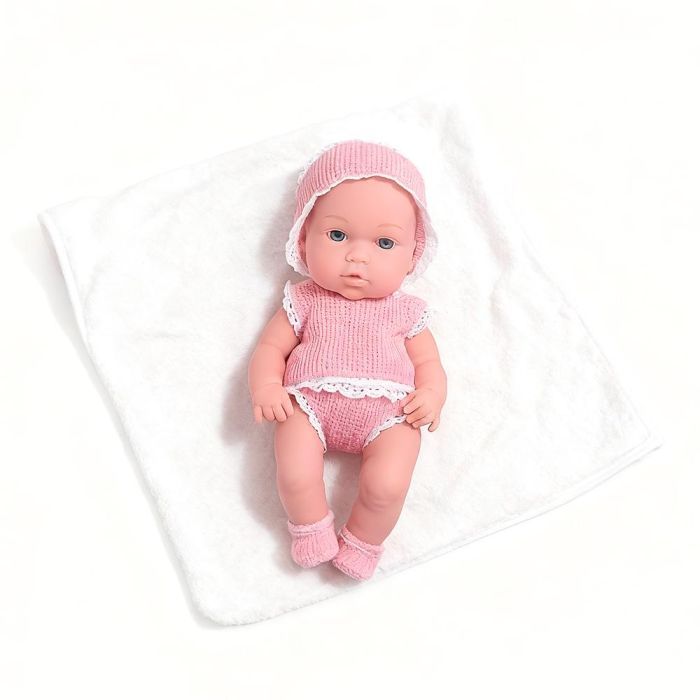 Tachan T00995 Muñeca Bebé 30cm con Conjunto de Encaje Rosa, Gorrito, Polainas, Ropa y Manta, para Niños +3 Años
