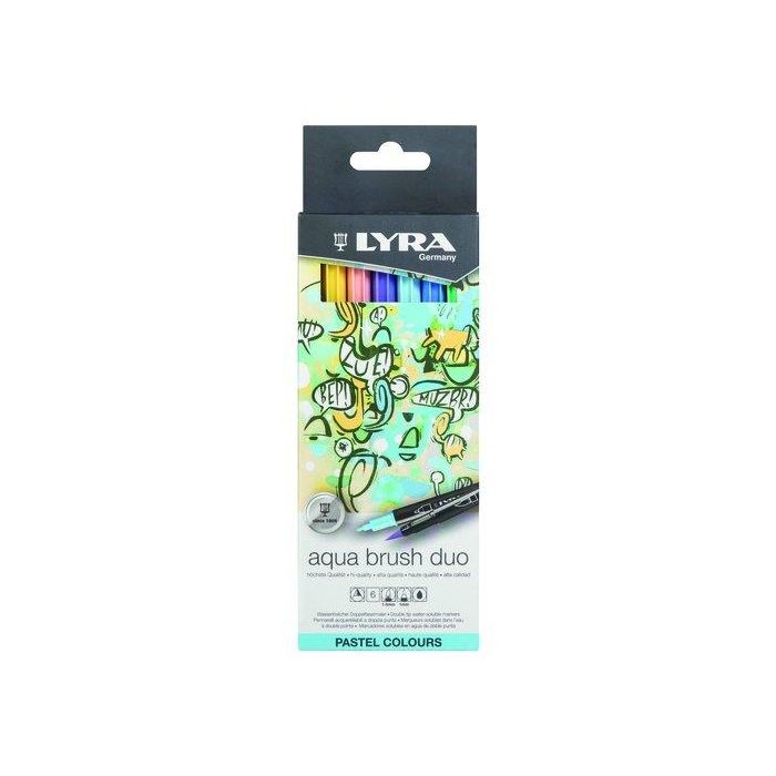 Lyra Rotulador doble punta pincel y fina acuarelable, tonos pastel, blister de 6 unidades surtidas