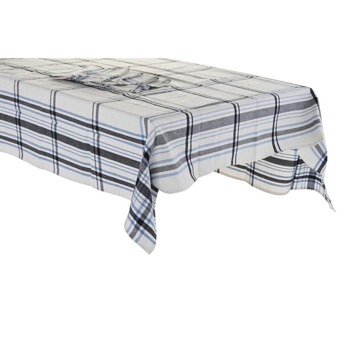 DKD Home Decor Mantel de Mesa Básico Cuadrado 150x150 cm, Diseño a Cuadros Azul y Blanco, Poliéster 200gsm, Pack de 5 Unidades