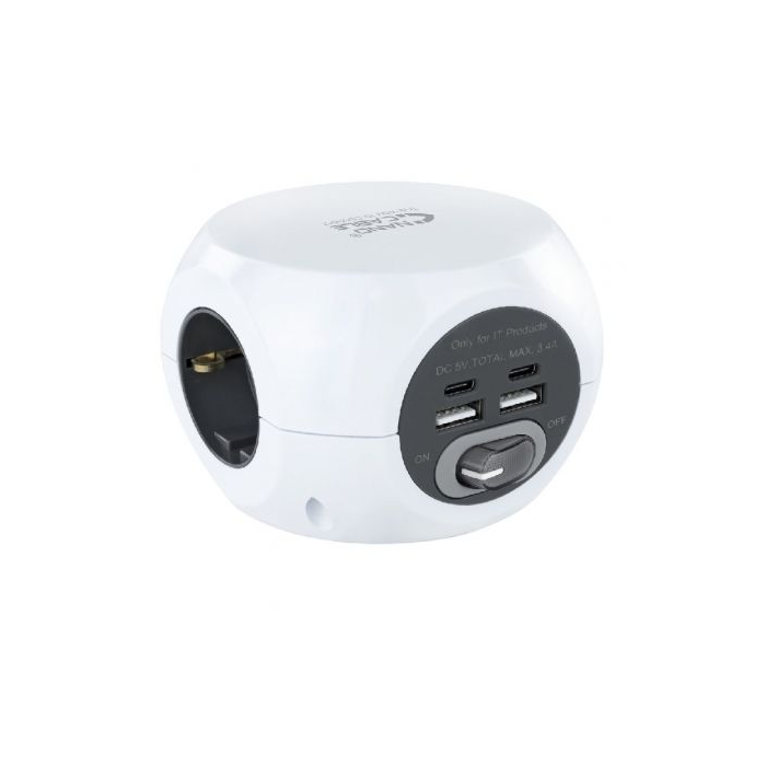 Regleta Nanocable 10.37.0001/ 3 Tomas de corriente/ 2 USB - 2 USB Tipo-C/ Cable 1.4m/ Blanca