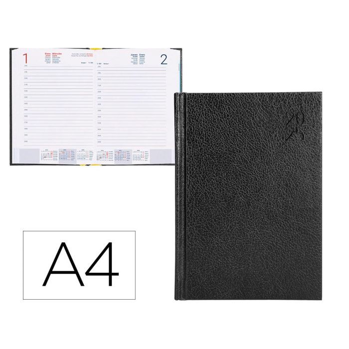 Agenda Encuadernada Liderpapel Corfu A4 2025 Dia Pagina Color Negro Papel 60 gr