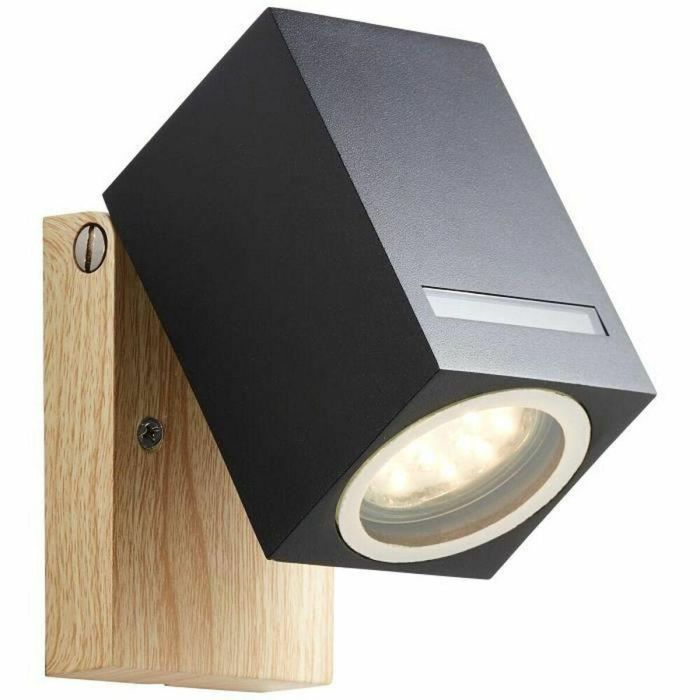 Brilliant GALENI Aplique de exterior negro/color natural, metal/vidrio, GU10 1x20W IP44