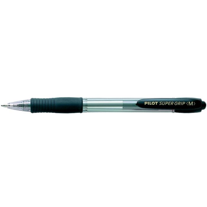 Boligrafo Pilot Super Grip Negro Retractil Sujecion De Caucho Tinta Base De Aceite 12 unidades 1