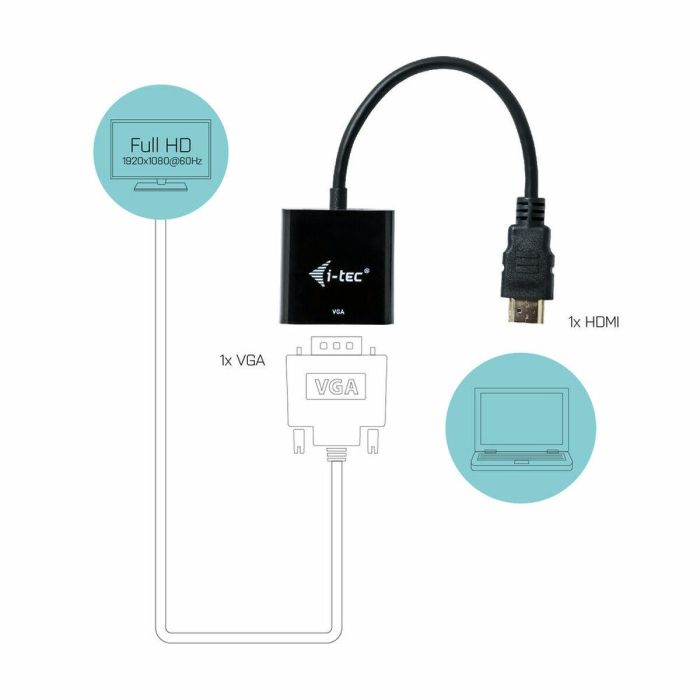 Adaptador HDMI a VGA i-Tec HDMI2VGAADA Negro 15 cm 1 Adaptador HDMI a VGA i-Tec HDMI2VGAADA Negro 15 cm 1