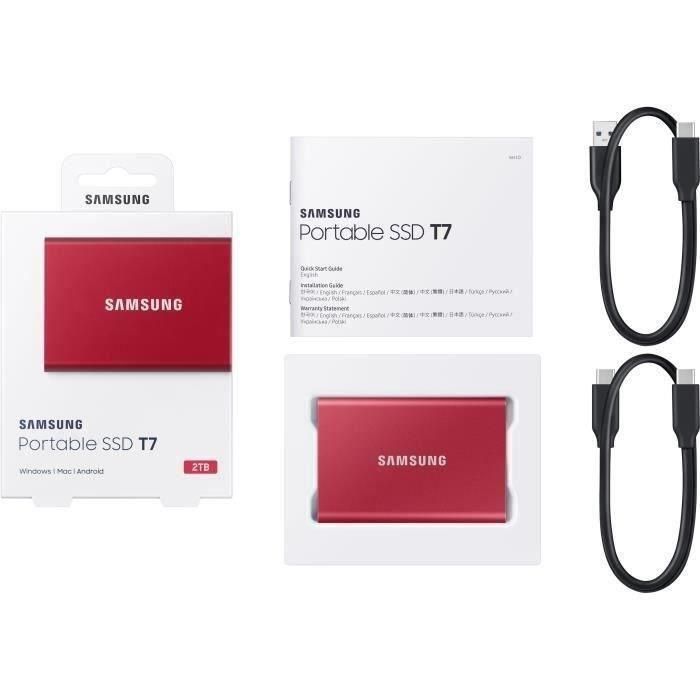 SAMSUNG SSD externo T7 USB tipo C color rojo 2 TB 3