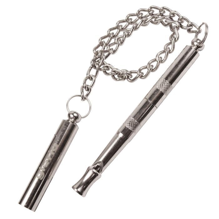 Gloria Silbato Adiestramiento Profesional Perros, Frecuencias Modulables Doble Rosca, Inaudible, 110mm, Metal Cromado con Cadena