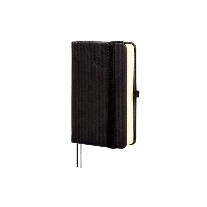 Agenda Anual (2026) Finocam Minimal Textura Cosida Tapa Dura Con Goma M2 82X127 D/P Negro