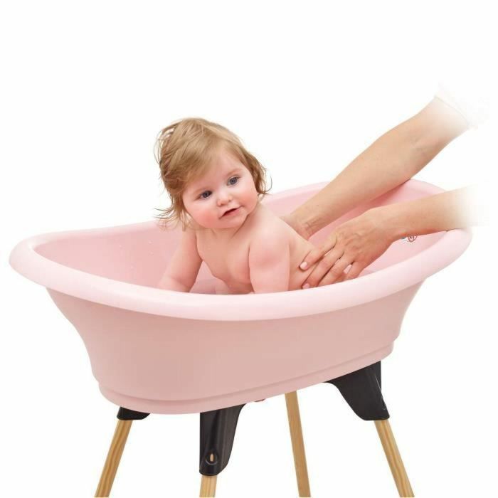 Thermobaby Bañera Vasco rosa empolvado – Diseño moderno con forma de cuenco y borde redondeado para lavado seguro de bebé. 1