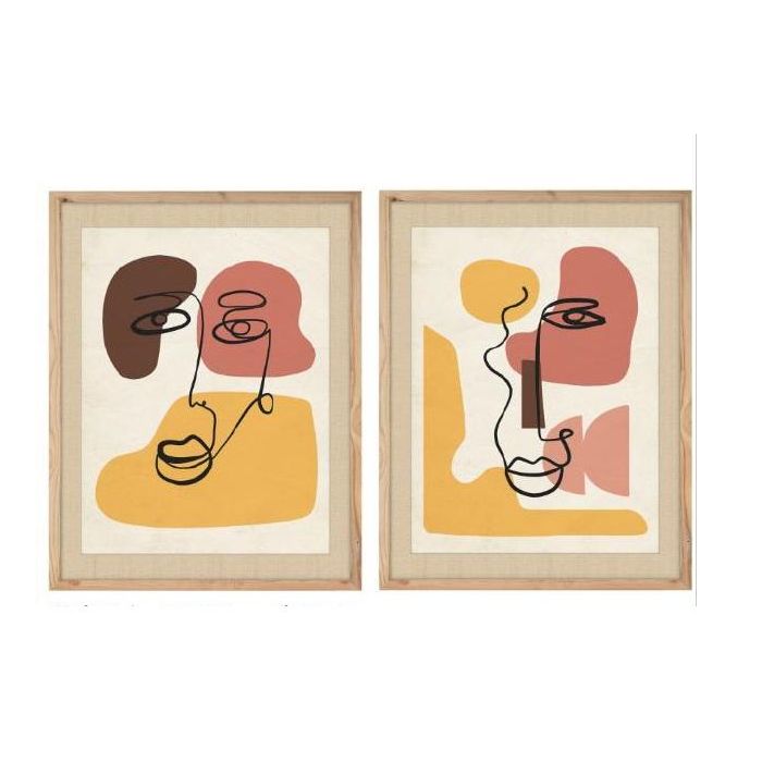 DKD Home Decor Cuadro Scandi Cara Abstracta Amarillo Granate Cristal MDF 55x70 cm 2 cm Grosor Pack 2 Unidades