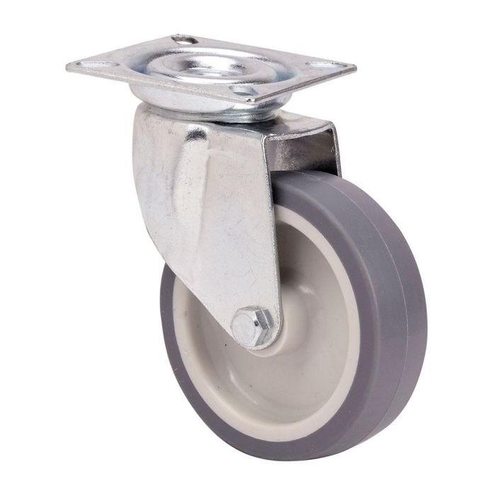 Rueda giratoria de goma con placa y eje liso, color gris, carga máx. 50 kg, ø 6 cm Rueda giratoria de goma con placa y eje liso, color gris, carga máx. 50 kg, ø 6 cm