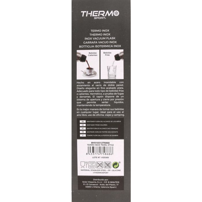 Termo Inoxidable Thermosport 750 ml - Estilo deportivo (8 Unidades) 5 Termo Inoxidable Thermosport 750 ml - Estilo deportivo (8 Unidades) 5