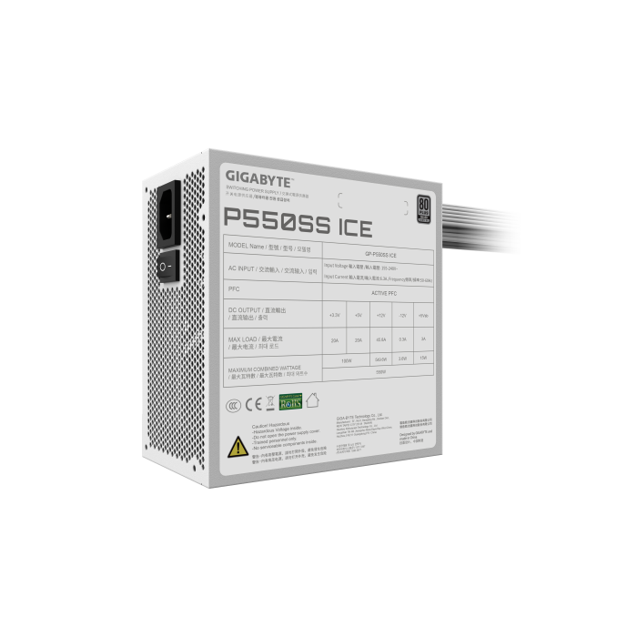 Gigabyte P550Ss Ice Fuente de Alimentación - Pcie 5.0, 80 Plus Silver, Ventilador de 120 Mm, Compatible con Atx 3.0, Enchufe Eu 6 Gigabyte P550Ss Ice Fuente de Alimentación - Pcie 5.0, 80 Plus Silver, Ventilador de 120 Mm, Compatible con Atx 3.0, Enchufe Eu 6