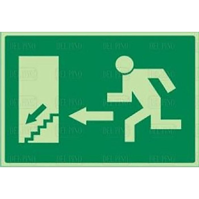 DUVER 964 Señal de Emergencia Luminiscente Plástico 297x210 mm Pictograma Salida Izquierda Escalera Abajo