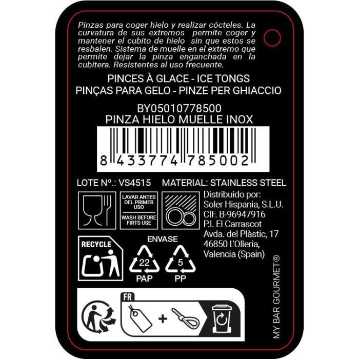 # -96- Pinza Hielo Muelle Inox My Bar (24 Unidades) 10 # -96- Pinza Hielo Muelle Inox My Bar (24 Unidades) 10