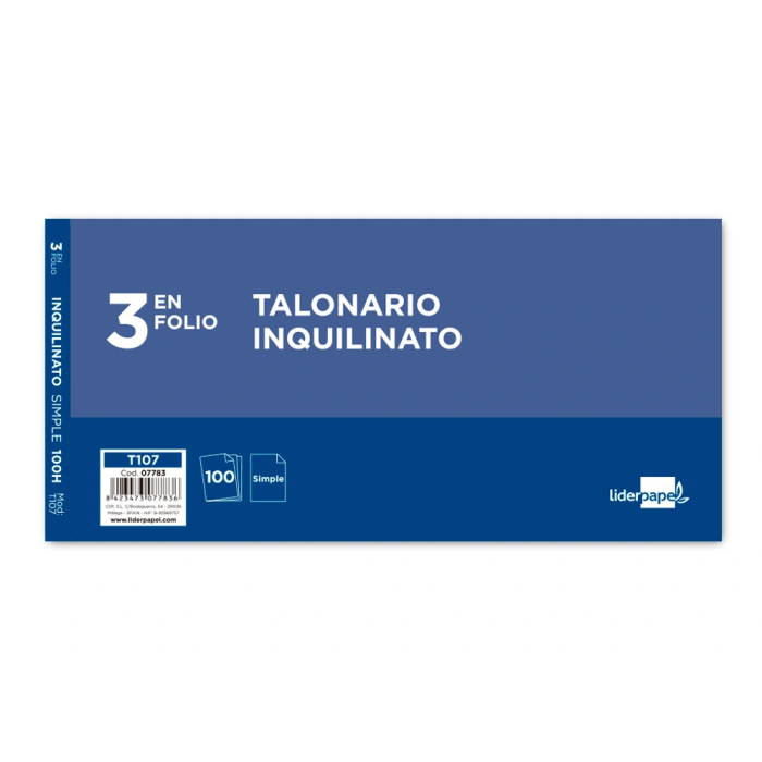 Liderpapel Talonario Inquilinato 3 en Folio 107 con Condiciones Original 205x102 mm 1