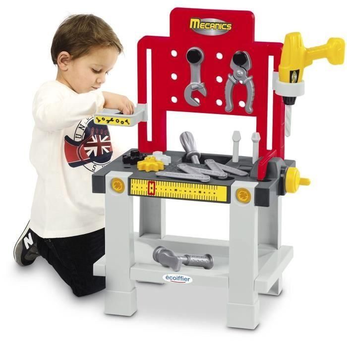 Ecoiffier Super Pack Mecánico con Banco de Trabajo, Carretilla, Casco y 19 Herramientas de Juguete para Niños +18 Meses 2