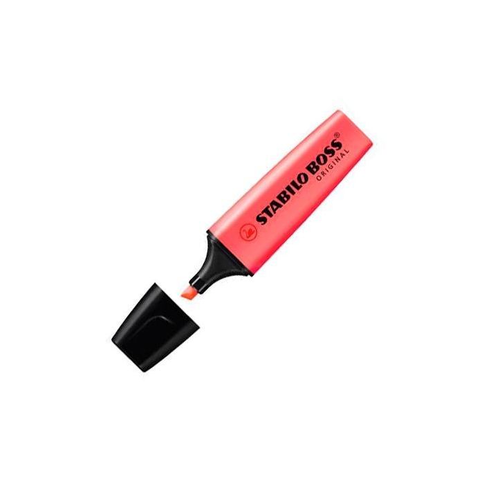 Stabilo Marcador Fluorescente Boss Original Rojo - Caja de 10 Unidades, Tecnología Antisecado, Tinta Base Agua (10 Unidades)