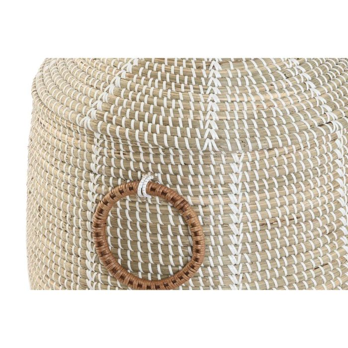 DKD Home Decor Cesta Decorativa Boho Hecha a Mano de Seagrass y Ratan Natural y Blanco Set de 2, 41x41x59 cm 2