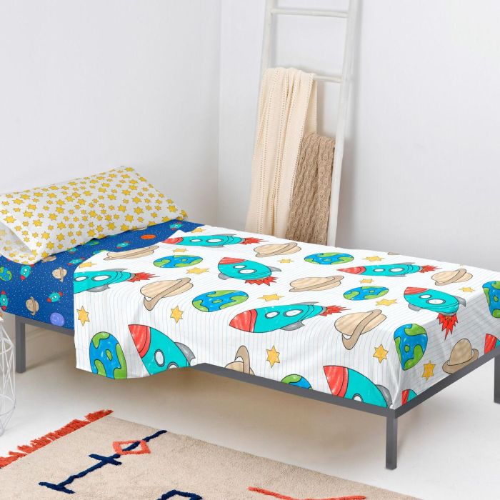 Juego de Sábanas HappyFriday Mr Fox Space Rocket Multicolor Cama de 80/90 2 Piezas 4