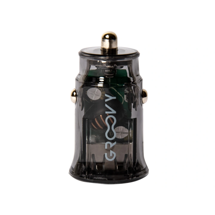 Groovy Cargador Coche Doble USB a 3.4A Gris Oscuro con USB-C, Diseño Transparente y Protección contra Sobrecarga 1