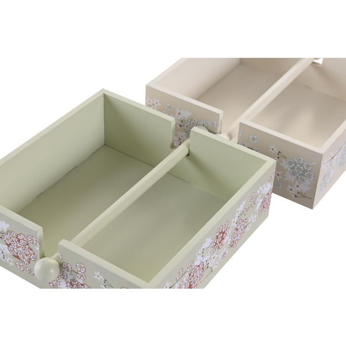 DKD Home Decor Ivy&daisy 2022 Servilletero Tradicional Verde Beige 18 x 6 x 18 cm (4 Unidades) 1