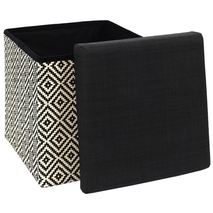 Home Deco Factory Mirage Caja-Puf Plegable Trenzado Negro con Tapa 38x38 cm 3