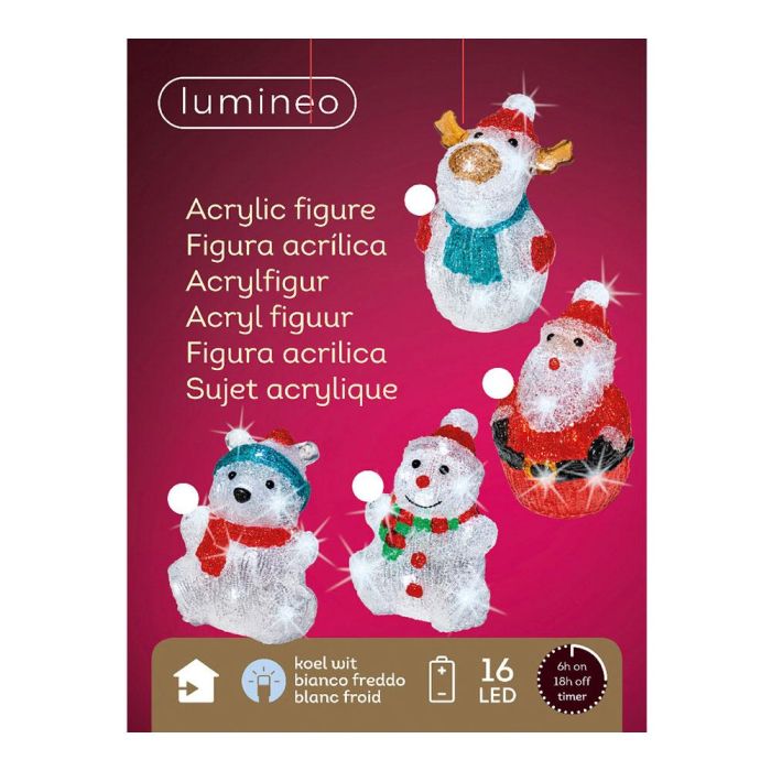 Lumineo Figura acrílica LED para interior 13x10x16cm, 16 LEDs, modelos surtidos (reno, santa, muñeco de nieve, oso) 6