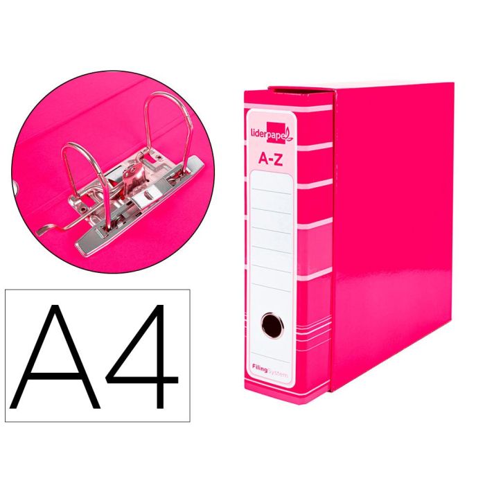 Archivador De Palanca Liderpap El A4 Filing System Forrado Sin Rado Lomo 80 mm Rosa Con Caja Y Compresor Metalico