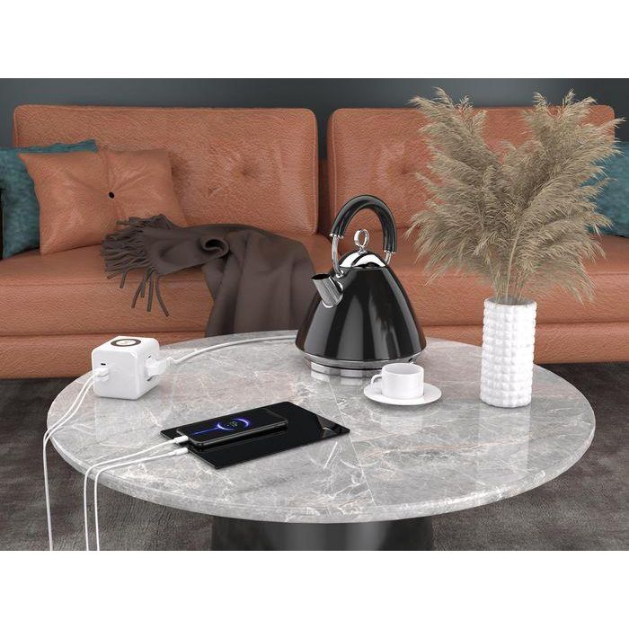 MicroConnect Power Cube with Wireless Charging, 3 Schuko outlets, 2 USB A ports, 1 USB-C port 1,5m cable White 2 MicroConnect Power Cube with Wireless Charging, 3 Schuko outlets, 2 USB A ports, 1 USB-C port 1,5m cable White 2