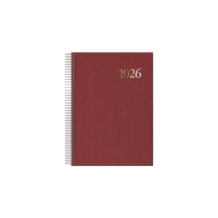 Dohe Agenda Anual Segovia Espiral 14x20 cm con Sábado/Domingo en una página, color Burdeos, 2026