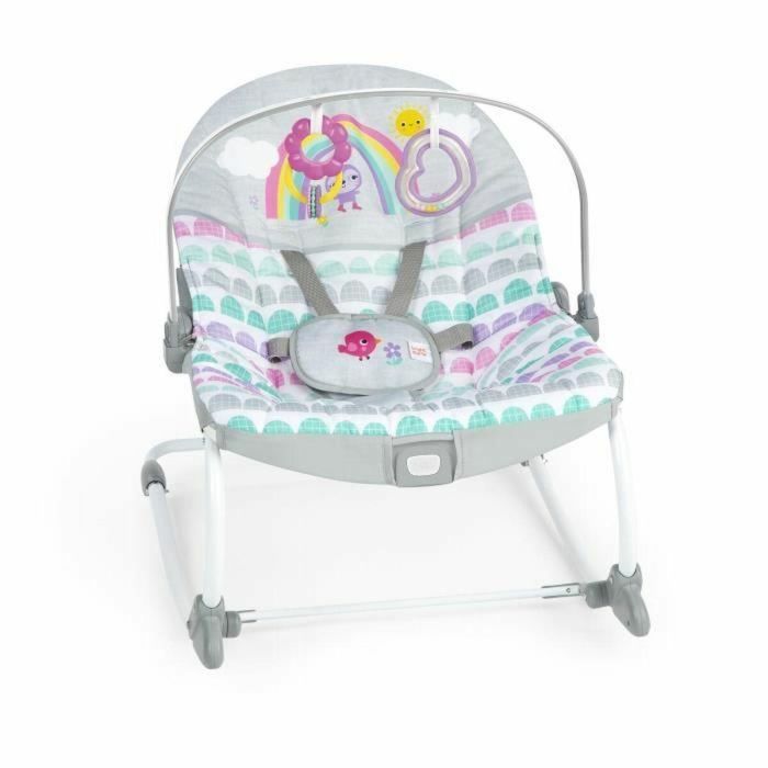 Bright Starts BRI0074451130302 Mecedora evolutiva Rosy Rainbow con vibraciones relajantes, 2 posiciones reclinadas, hasta 36 meses