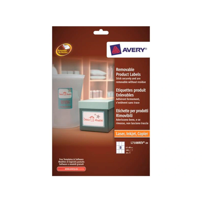 Avery Etiquetas Adhesivas Removibles Blancas 62x89 mm, 9 Etiquetas/Hoja, Compatibles Impresora Láser, Inyección Tinta, Fotocopiadora, Certificado FSC 5