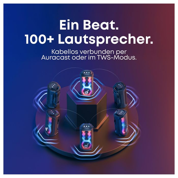 ANKER Soundcore Rave 3S Bluetooth 200W Partybox AI Karaoke IPX4 Beat-synced Lichtshow Auracast inkl. 2 kabellose Mikrofone 5