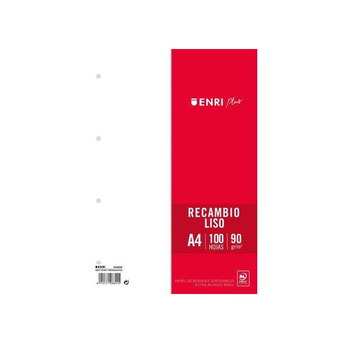 Enri Recambio Plus 100H Resma A4 90gr Liso 4 Taladros Blanco
