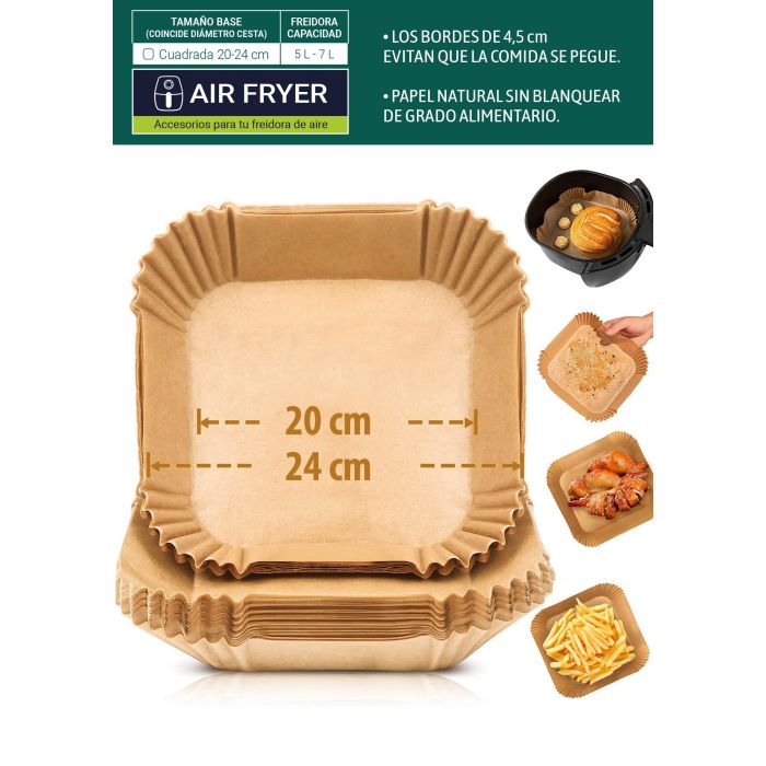 Inde Set 30 Bases Papel Airfryer Cuadradas 24 cm 8 Inde Set 30 Bases Papel Airfryer Cuadradas 24 cm 8