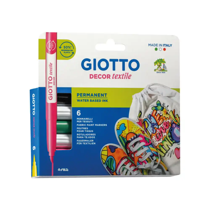 Giotto Rotulador Decor Textile para Camisetas Caja 6 Unidades Colores Surtidos Punta Pincel Permanente Lavable hasta 40 1 Giotto Rotulador Decor Textile para Camisetas Caja 6 Unidades Colores Surtidos Punta Pincel Permanente Lavable hasta 40 1