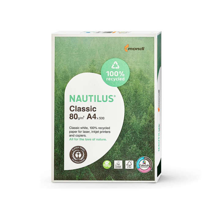 Nautilus Papel Multifuncion Din A4 80 Gramos Blanco 500 Hojas 100% Reciclado 1