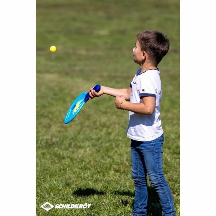 SCHILDKROT Raquetas de Beachball Neopreno Amarillo/Azul con Estampado Verde, 2 Pelotas Ø40mm y Bolsa de Malla 3 SCHILDKROT Raquetas de Beachball Neopreno Amarillo/Azul con Estampado Verde, 2 Pelotas Ø40mm y Bolsa de Malla 3