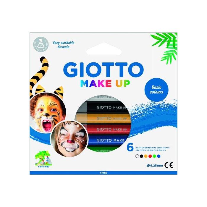 Giotto Set 6 Lápices Cosméticos Colores Clásicos Mina Gigante de 6.25mm, Madera Cedro, Maquillaje Suave Lavable