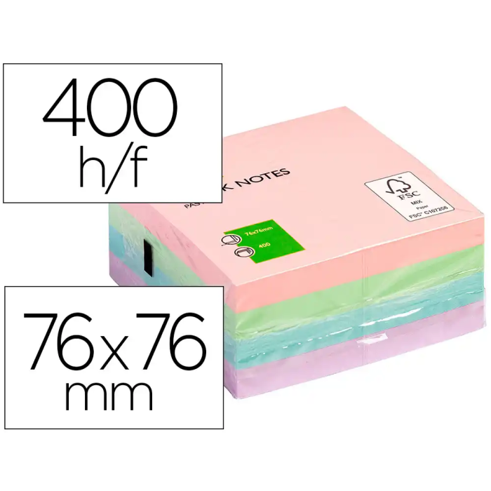 Q-connect Bloc de notas adhesivas quita y pon 76x76 mm pastel con 400 hojas 0 Q-connect Bloc de notas adhesivas quita y pon 76x76 mm pastel con 400 hojas 0