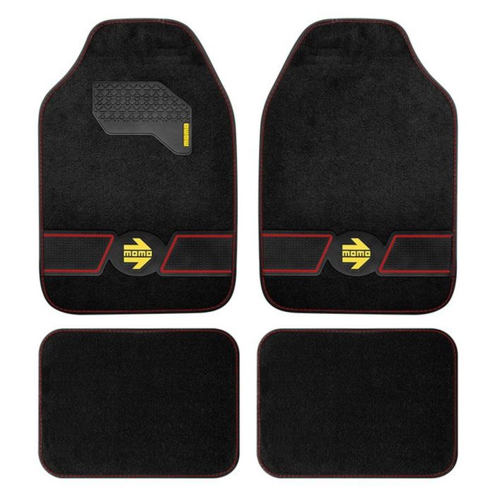 Momo LCM4FUBR Set Alfombras Fun Blk-Red 4 Piezas Negra con Logo Amarillo y Costuras Rojas 0 Momo LCM4FUBR Set Alfombras Fun Blk-Red 4 Piezas Negra con Logo Amarillo y Costuras Rojas 0