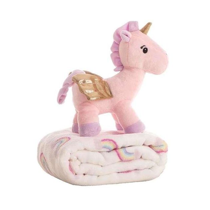 Creaciones Llopis Peluche Unicornio 26 cm con Manta Coralina 90x75 cm para Bebés 0 Meses Poliéster Modelos Surtidos 4