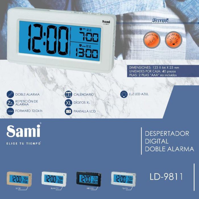 SAMI Despertador LCD con Doble Alarma, Calendario, en Color Oro Rosa - Reloj Despertador Digital