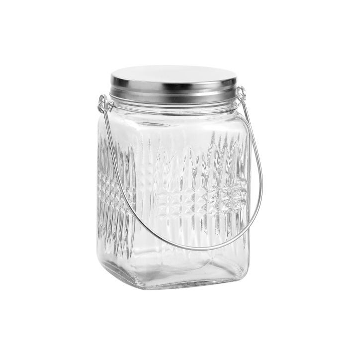 La Mediterranea Tarro de Vidrio con Tapa de Acero y Asa, 1000 ml (1L), 10.5 x 16 x 10.5 cm (12 Unidades)