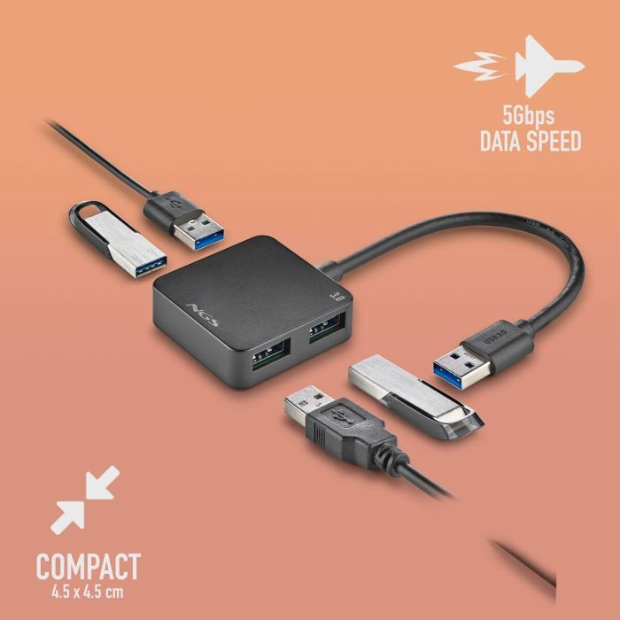 NGS IHUB3.0Tiny/ IHUB3.0TINY - Hub USB 3.0 de 4 Puertos, Alta Velocidad 5Gbps, Compatible USB 3.0/2.0/1.1 para PC/MAC 8
