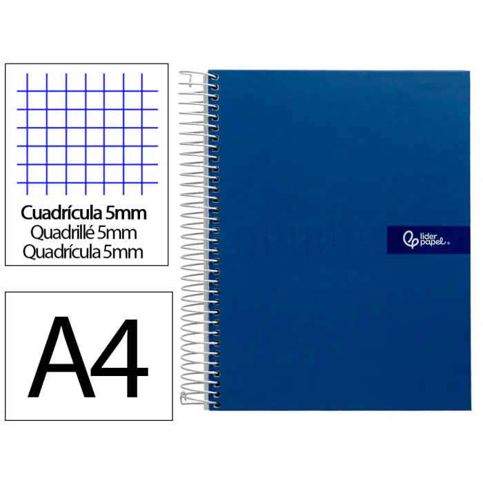 Liderpapel Cuaderno espiral A4 micro crafty tapa forrada 120 hojas 90gr cuadro 5mm 5 bandas 4 colores color azul 0 Liderpapel Cuaderno espiral A4 micro crafty tapa forrada 120 hojas 90gr cuadro 5mm 5 bandas 4 colores color azul 0