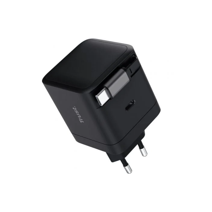 Trust 25805 Cargador de Pared Maxo 65W USB Tipo-C Incluye Cable USB Tipo-C Retráctil