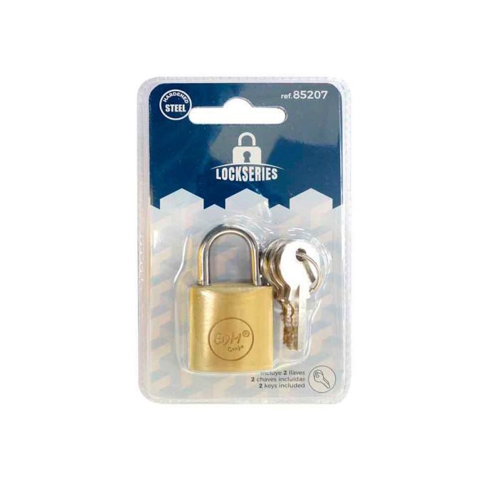 Edm Candado de Latón Arco Normal 25mm con 3 Llaves Dorado y Cromado 1