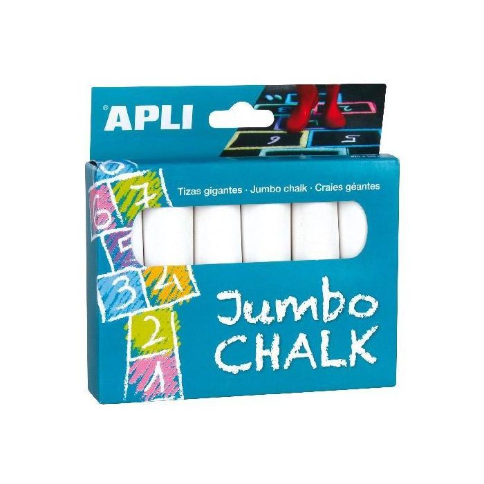 Apli Tizas Gigantes Jumbo Ø25x105 mm Blanco Caja 6 Ud Apli Tizas Gigantes Jumbo Ø25x105 mm Blanco Caja 6 Ud